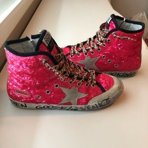 Golden Goose Fluorescent Pink Sequin Francy Size 38
